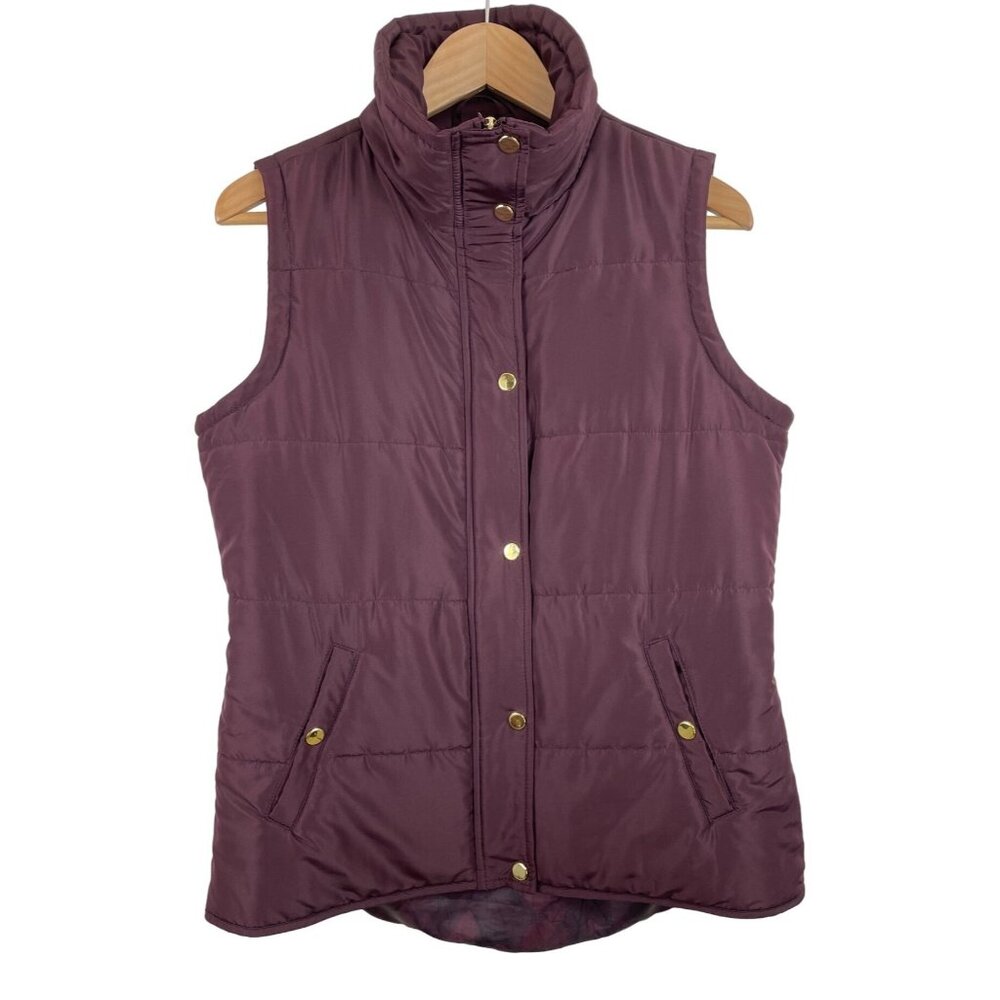 Style & Co Womens Size Medium Burgundy Puffer Vest w/Gold Zipper & Snaps - Picture 3 of 10